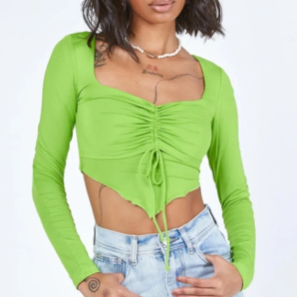 Princess Polly green ruched long sleeve crop top size 2